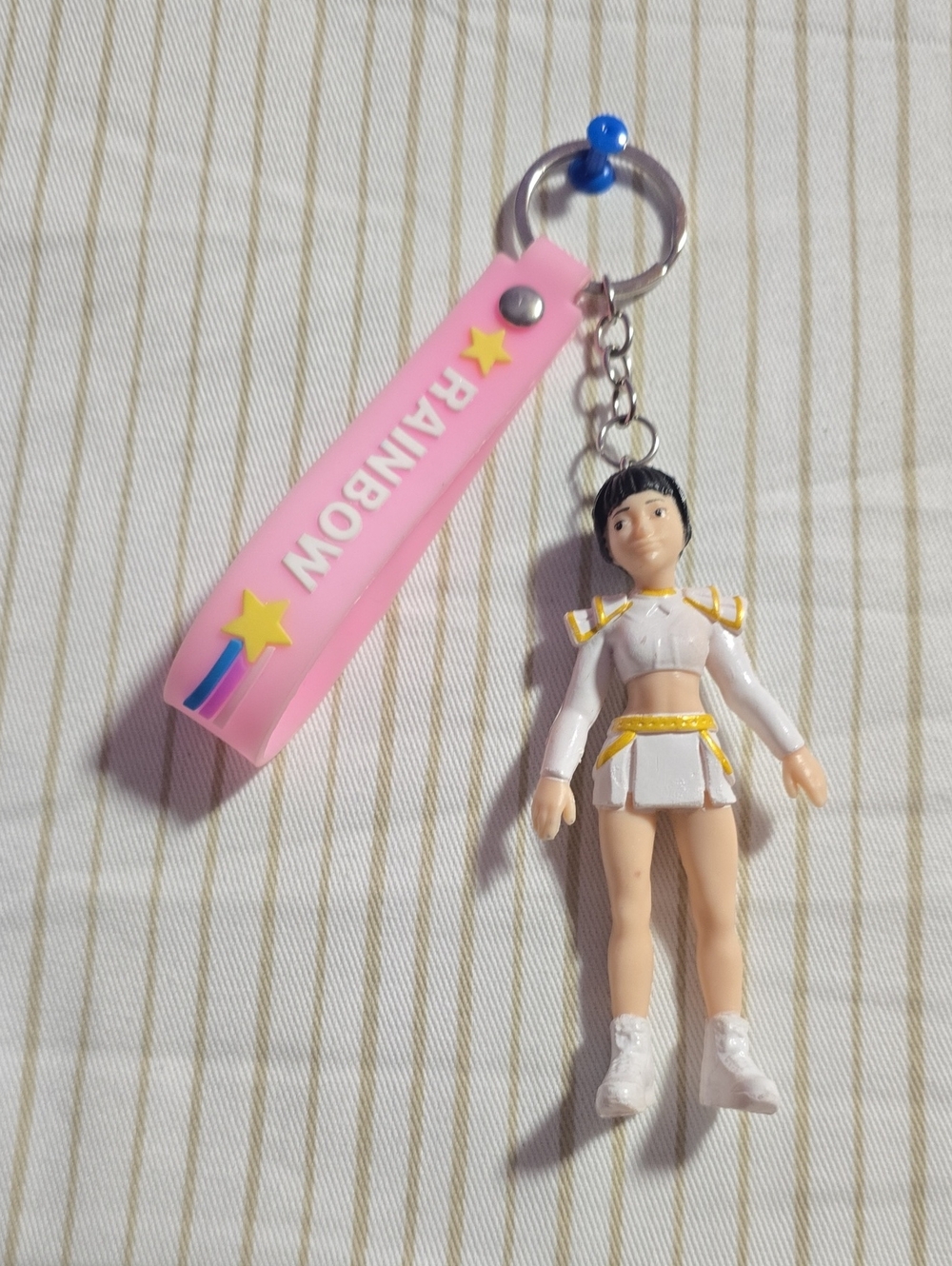 K-pop Pink 'RAINBOW' Keychain Charm with White Cheerleader Figurine